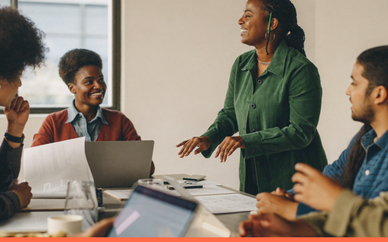 Liderança democrática: pessoas em ambiente de trabalho, capa do artigo do Promova RH