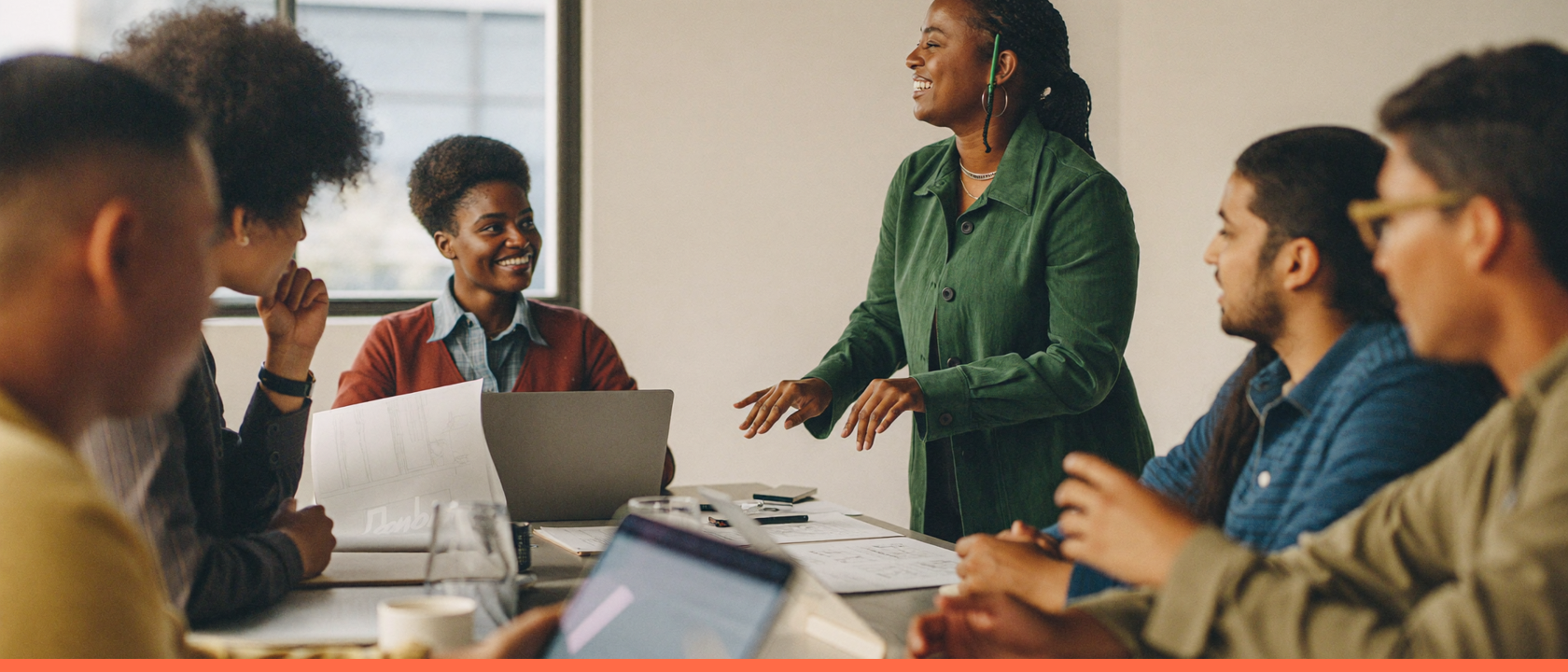 Liderança democrática: pessoas em ambiente de trabalho, capa do artigo do Promova RH